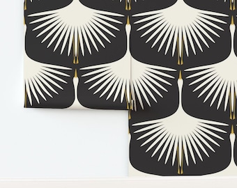 Art Deco Non-Pasted Wallpaper  Swans Whimsical Large Scale Birds Modern - Art Deco Swans 24" by katerhees Wallpaper by Spoonflower