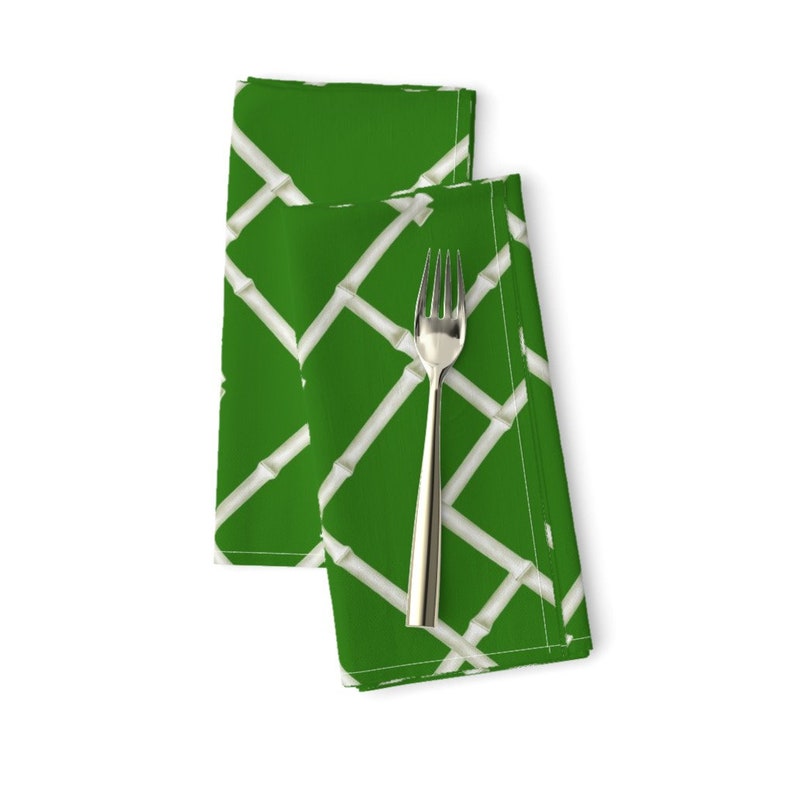 Set of 2 - Osaka Bamboo Trellis In Green by willowlanetextiles Trellis Dinner Napkins Chinoiserie Asian Cloth Napkins by Spoonflower