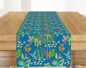 Palm Trees Table Runner - Palms & Bird Of Paradise by limezinniasdesign - Tropical Floral Beach Cotton Sateen Table Runner by Spoonflower