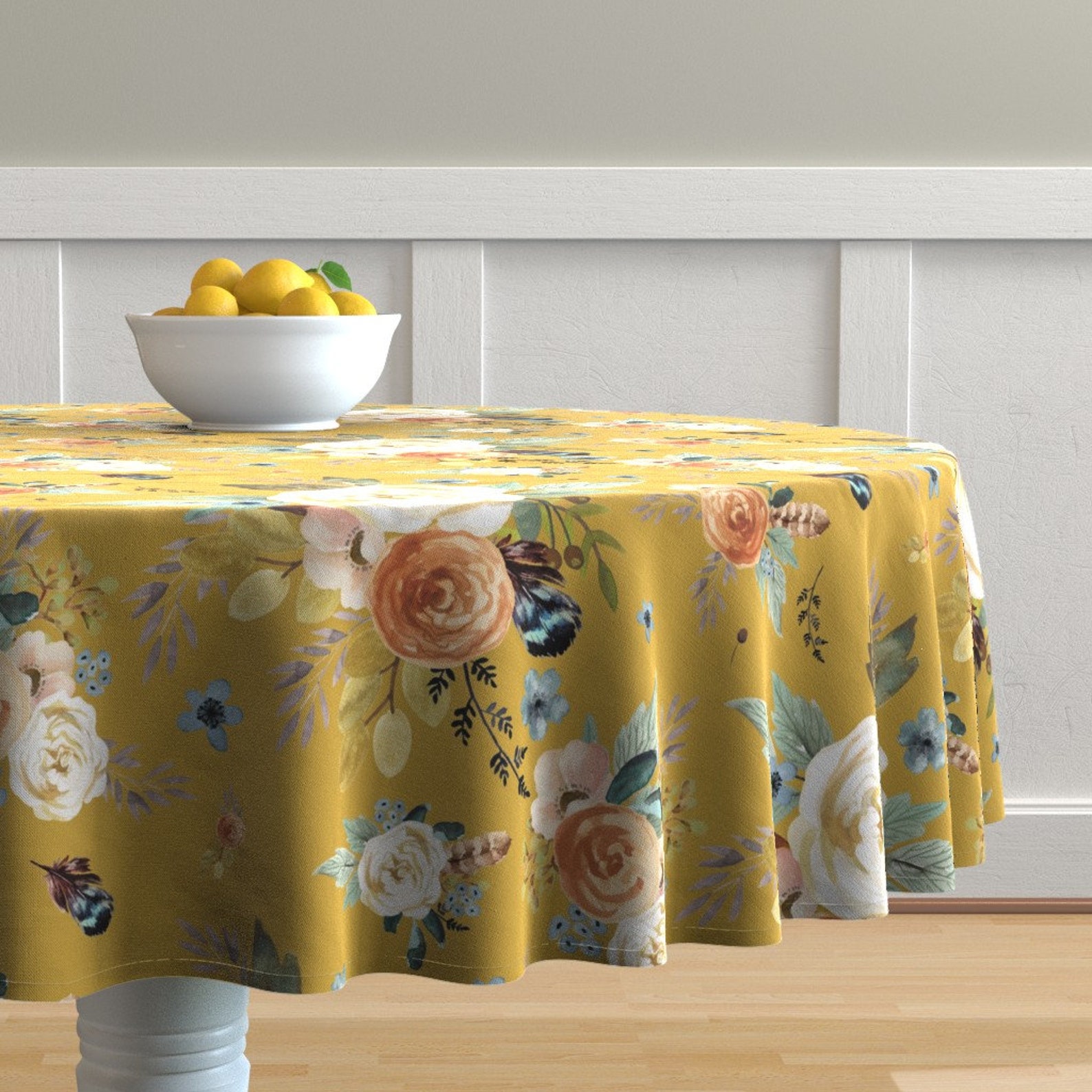 Mustard Floral Round Tablecloth Western Autumn Mustard by Etsy