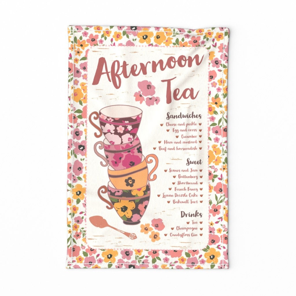 Ręcznik kuchenny Cup Of Tea - Afternoon Tea autorstwa jill_o_connor - English Tea Cream Tea Vintage Recipe Ręcznik kuchenny z płótna bawełnianego i lnianego autorstwa Spoonflower