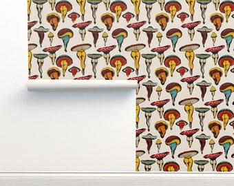 Pilz Hintern Nicht geklebte Tapete - Sexy Pilze von cecilia_granata - Vintage Inspirierte Viral Trend Tapete Doppelrolle von Spoonflower