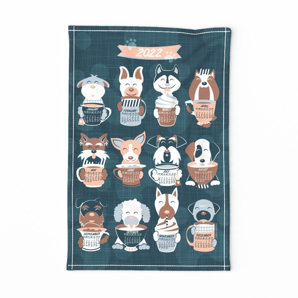 Tea Towel Calendar 2022 2022 Dog Calendar Tea Towel 2022 Calendar Doggie Coffee And | Etsy Singapore
