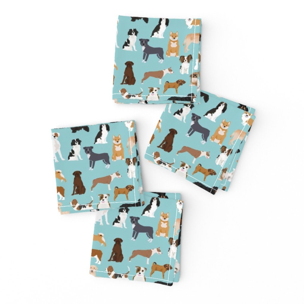 Dogs Cocktail Napkins Set of 4 Dogs Light Blue by Etsy