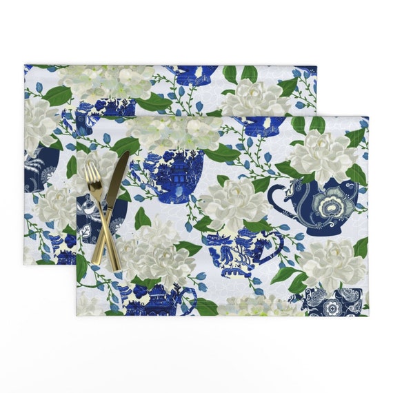Floral Placemats set of 2 Blue Willow Whisper Blue by Etsy