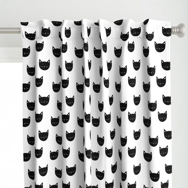 Cat Curtain Panel - Kitties by kimsa - Black And White Kitten Head Animal Pet Girl Nursery Monochrome Custom Curtain Panel by Spoonflower