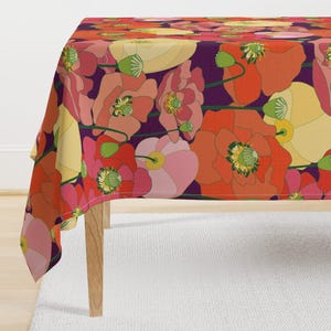 Vintage Tablecloth - Wild Poppy Meadow by dustydiscoball - Bright Retro Poppies 1970s 1960s Bohemian Cotton Sateen Tablecloth by Spoonflower