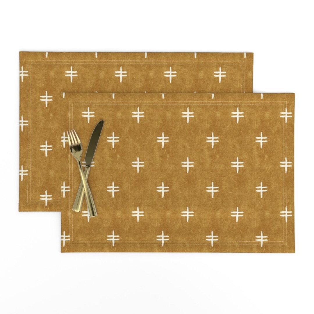 Minimalist Placemats set of 2 Double Cross by Littlearrowdecor Mustard