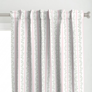 Cottagecore Stripe Curtain Panel - Libby Stripe by danika_herrick - Pale Pink Soft Blue Green Botanical Custom Curtain Panel by Spoonflower