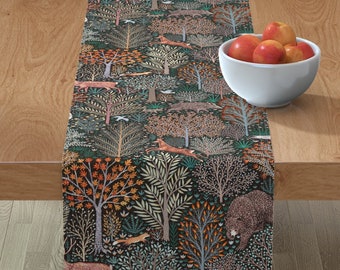 Woodland Table Runner - Rustic Fall Forest by rebecca_reck_art - Rustic Autumn Thanksgiving Cotton Sateen Table Runner by Spoonflower