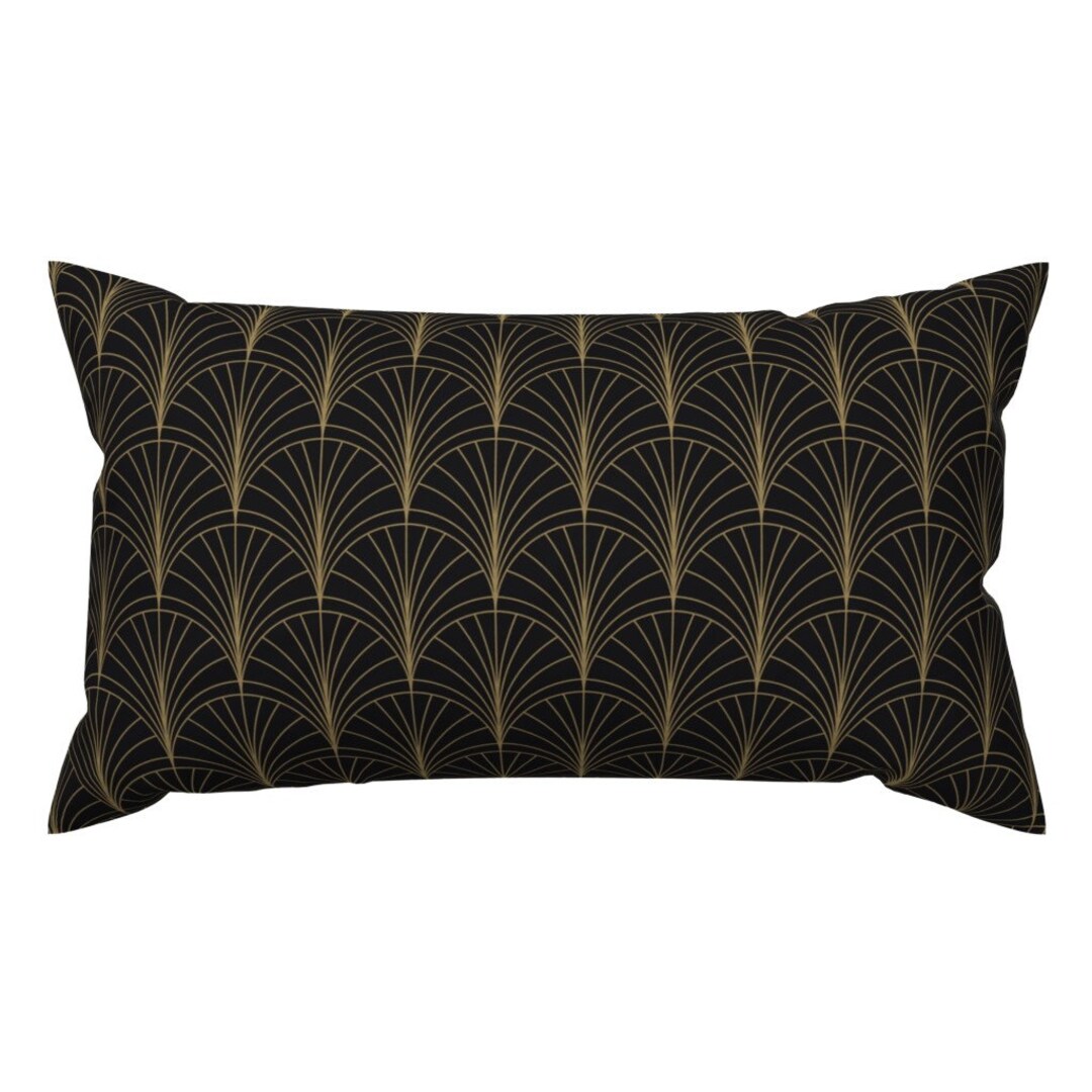 Vintage Accent Pillow Floral Burst Gold on Charcoal by Etsy