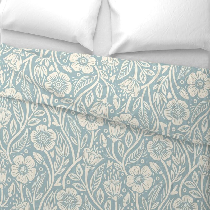Blue Wildflowers Bedding - French Country Cottage by thatpolymath_shellym - Cream Floral Pastel Cotton Sateen Duvet Cover OR Pillow Shams image 4
