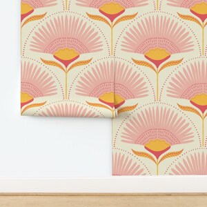 Jumbo Palms Non-Pasted Wallpaper - Aara Palm Floral by scarlet_soleil - Art Deco Palm Mid Century Wallpaper Double Roll by Spoonflower