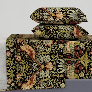 William Morris Sheets - Strawberry Thief by peacoquettedesigns - Traditional Victorian Cotton Sateen Sheet Set Bedding by Spoonflower