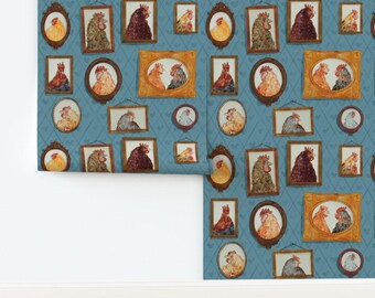 Chickens Non-Pasted Wallpaper Farm Animals Portraits Family Farmhouse - Chicken Family Portraits by logan_spector Wallpaper by Spoonflower
