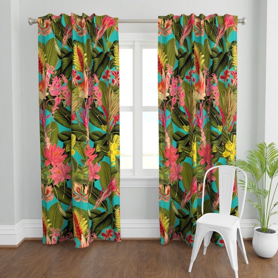 Tropical Curtain Panel Palm in Palm Floral Fantastico by - Etsy