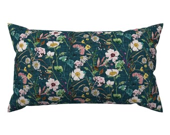 Summer Accent Pillow - Verdure Wildflowers Teal Medium by nouveau_bohemian - Wildflower Rectangle Lumbar Throw Pillow by Spoonflower