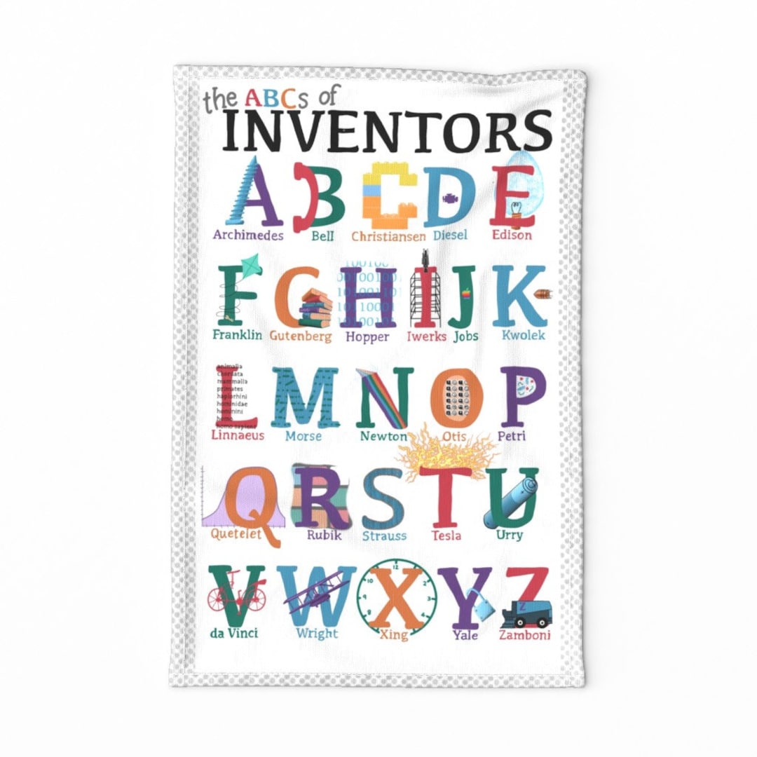 Alphabet Tea Towel - the Abcs of Inventors by Patchinista - Science ...