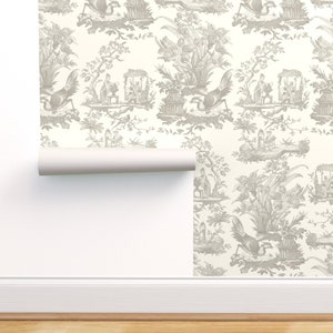 Antique Style Commercial Grade Wallpaper - Neutral Toile by peacoquettedesigns - Victorian Look Wallpaper Double Roll by Spoonflower