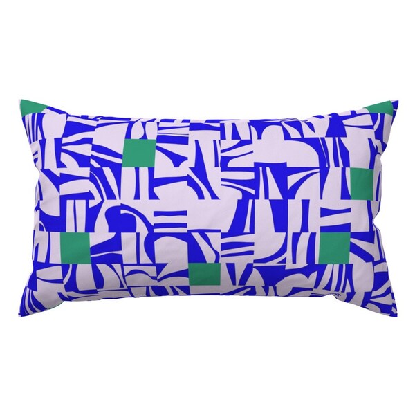 Bold Blue Graphic Accent Pillow - Abstract Tiles by house_of_may - Modern Blue Green Rectangle Lumbar Throw Pillow by Spoonflower