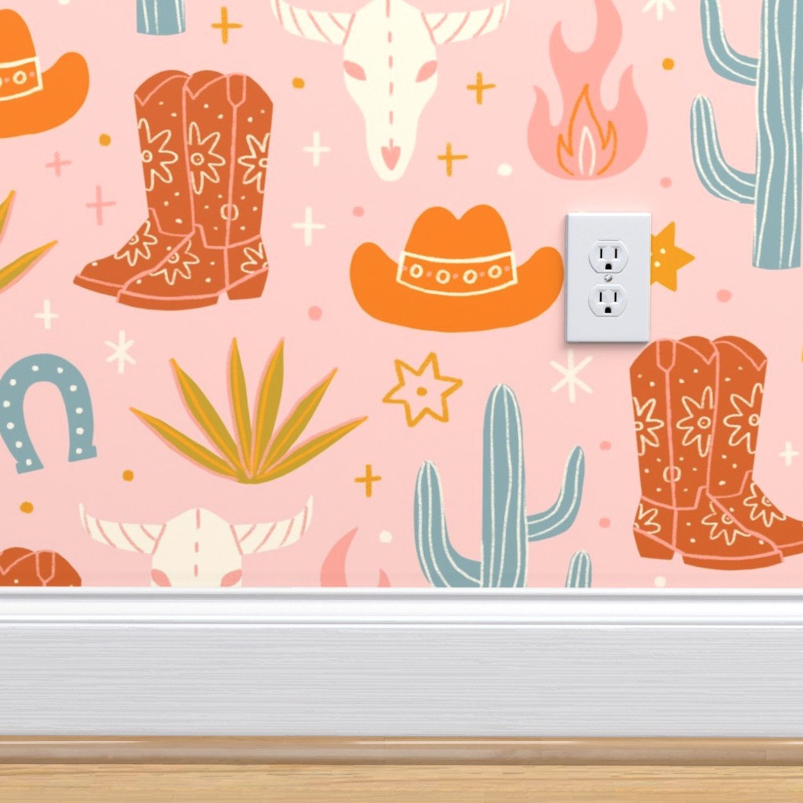 Pink Southwestern Wallpaper I Want to Be A Cowgirl by - Etsy