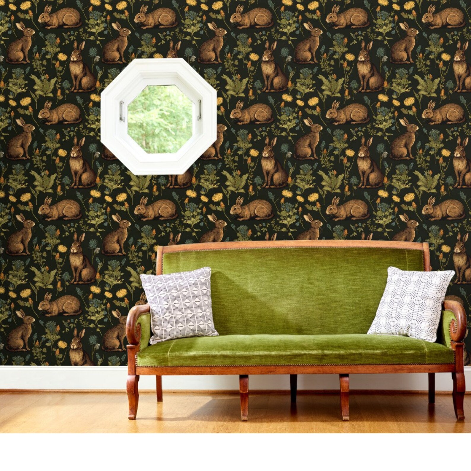 Medieval Rabbit Non-pasted Wallpaper Woodland Bunny Fern Botanical ...