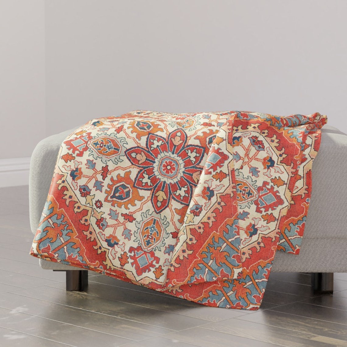 Orange Red Kilim Throw Blanket Fontana Melon by Etsy