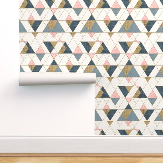 Wallpaper Roll Cream Mod Geo Triangles Gold Neutral 24in x 27ft 