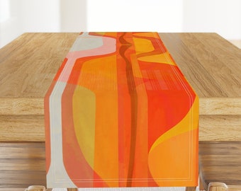 Bright Mid Century Table Runner - Citrus Colors Retro Inspired Atomic Era  Cotton Sateen Table Runner - Mod Ripple Orange by wren_leyland