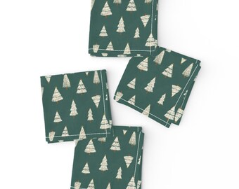 Boho Holiday Cocktail Napkins (Set of 4) - Boho Pine Green by erin__kendal - Pine Trees Festive Christmas Green Cloth Napkins by Spoonflower