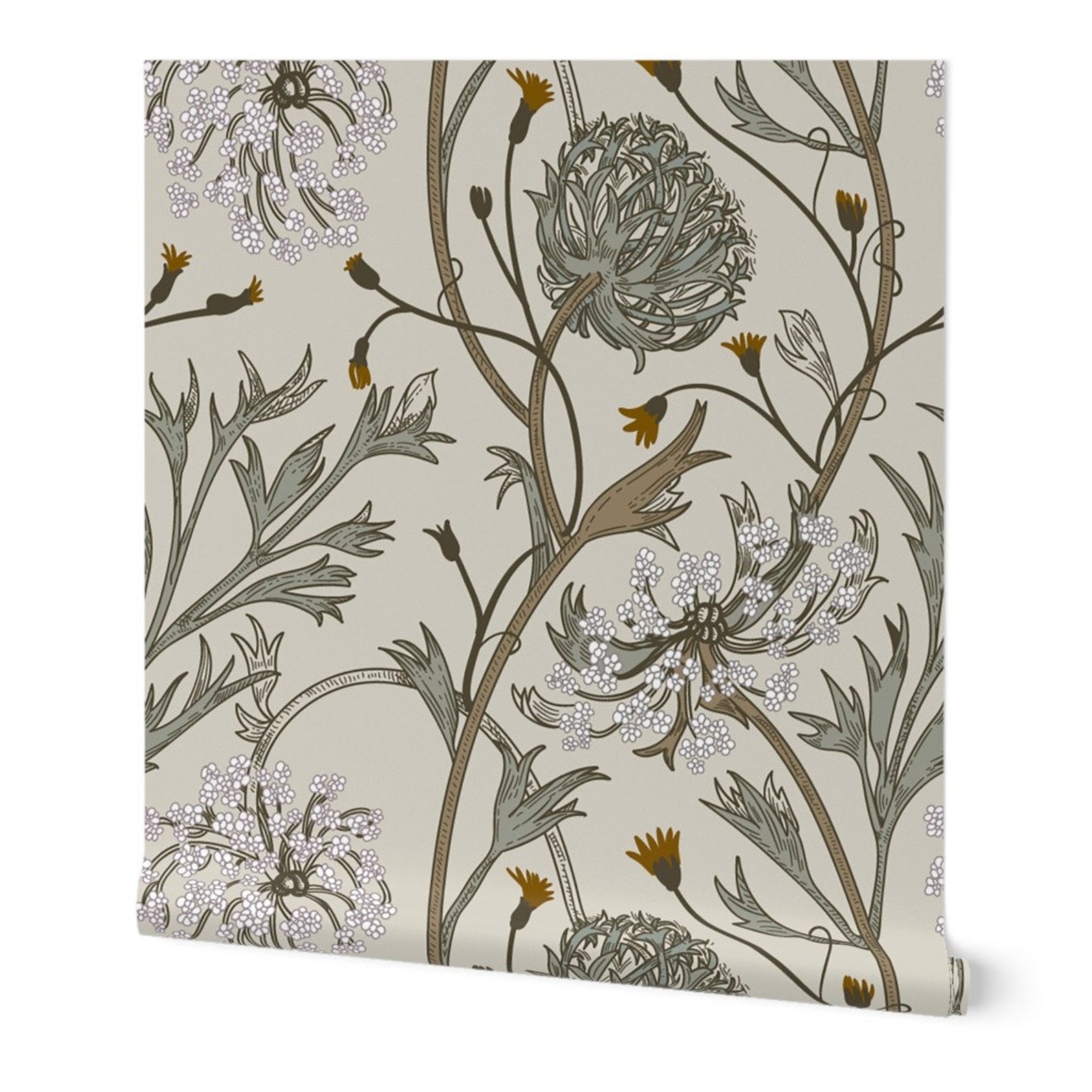 Muted Floral Commercial Grade Wallpaper Queen Anne's Etsy