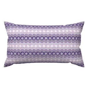 Ikat Lumbar Pillow - Circles Scallop Purple Damask Rectangle Accent Throw Pillow - Scalloping Ikat Purple And Gray by boxwood_press