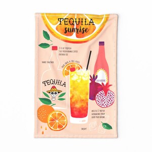 Cocktail Rezept Geschirrtuch - Tequila Sunrise Cocktail von heleen_vd_thillart - Buntes Sommer Leinen Baumwoll Geschirrtuch von Spoonflower