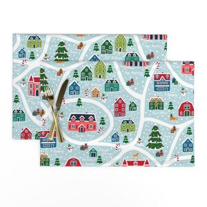 Weihnachtliche Tischsets (2er Set) - Nordpol Landkarte von sanne_paul - Feiertage Winter Schnee Nordpol Landkarte Stoff Tischsets von Spoonflower