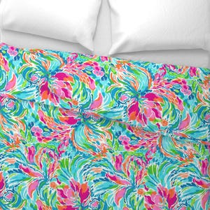 Palm Beach Floral Bedding - Floral Fiesta by cherylgrahamdesigns - Tropical Flowers Cotton Sateen Duvet Cover OR Pillow Shams by Spoonflower image 4