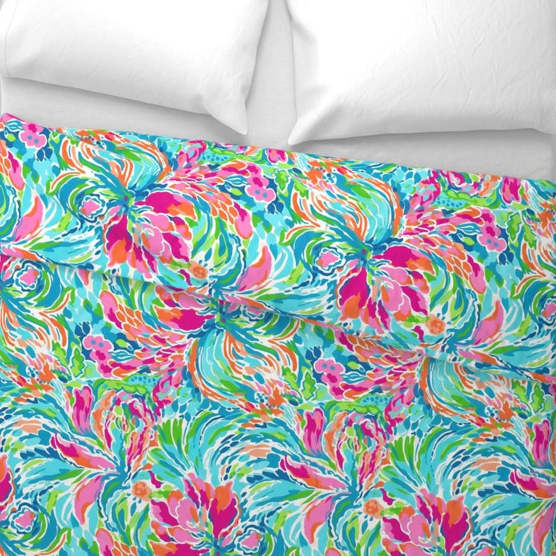 Palm Beach Floral Bedding - Floral Fiesta by cherylgrahamdesigns - Tropical Flowers Cotton Sateen Duvet Cover OR Pillow Shams by Spoonflower image 4