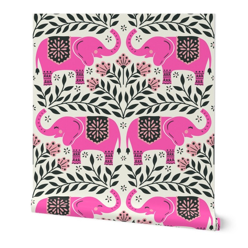 Hot Pink Elephants Wallpaper Lucky Elephants by Carysmula Etsy