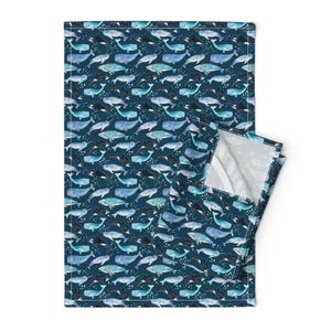 Under The Sea Tea Towels (Set of 2) - Whales And Orcas by tangerine-tane - Small Scale Whale Orca Sea Linen Cotton Tea Towels by Spoonflower