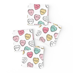 Candy Hearts Cocktail Napkins (Set of 4) -  Valentine Love  by caja_design - Valentines Day Valentine Hearts Cloth Napkins by Spoonflower