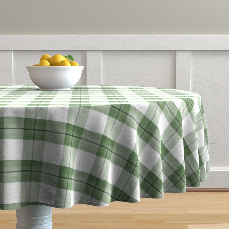 Watercolor Plaid Round Tablecloth Christmas Plaid Green Etsy