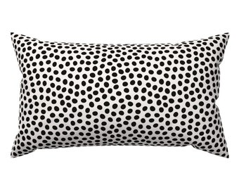 Black And White Accent Pillow - Dots In Black by anna_kennedy - Polka Dot Spots Hand Drawn  Rectangle Lumbar Throw Pillow by Spoonflower