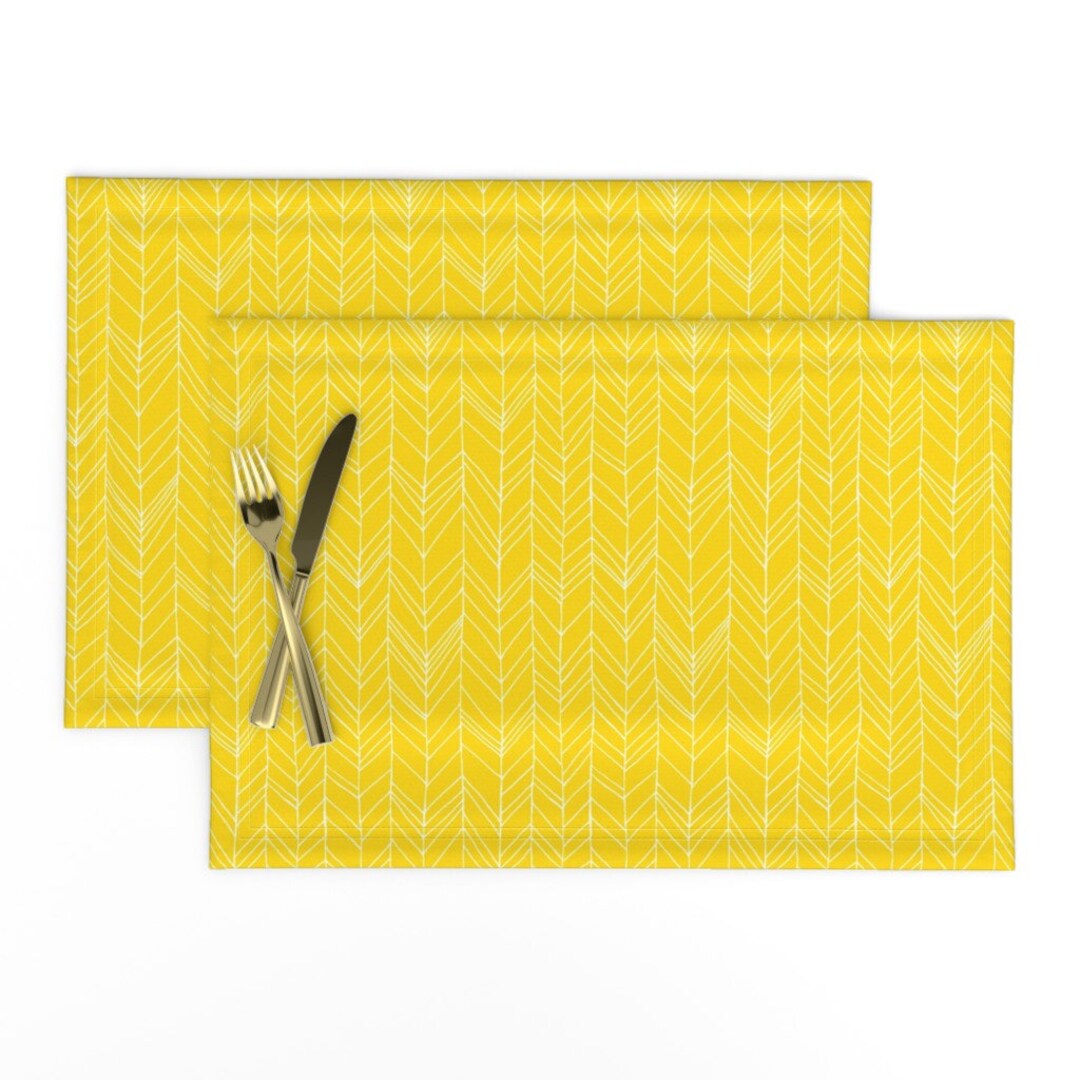 Yellow Placemats set of 2 Featherland Yellowwhite by Etsy