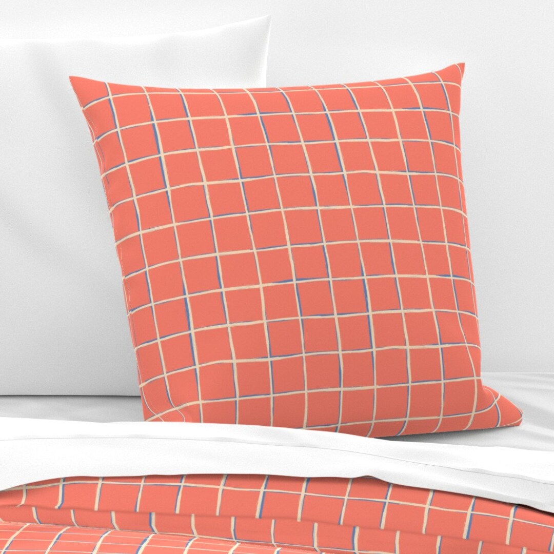 Coral Grid Pillow Sham Coral Pink Pool Tiles by Daria_rosen Etsy