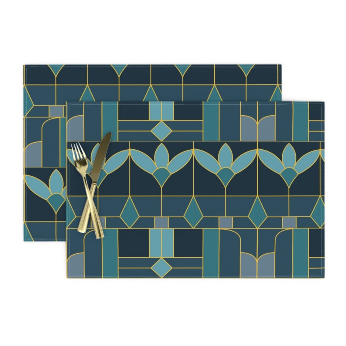 Floral Art Deco Placemats Set of 2 Art Deco Stained Window Etsy