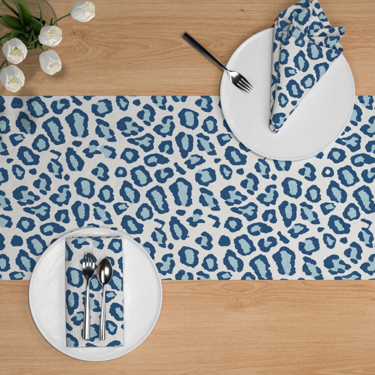 Blue Animal Print Table Runner Etosha Leopard In Blue by Etsy