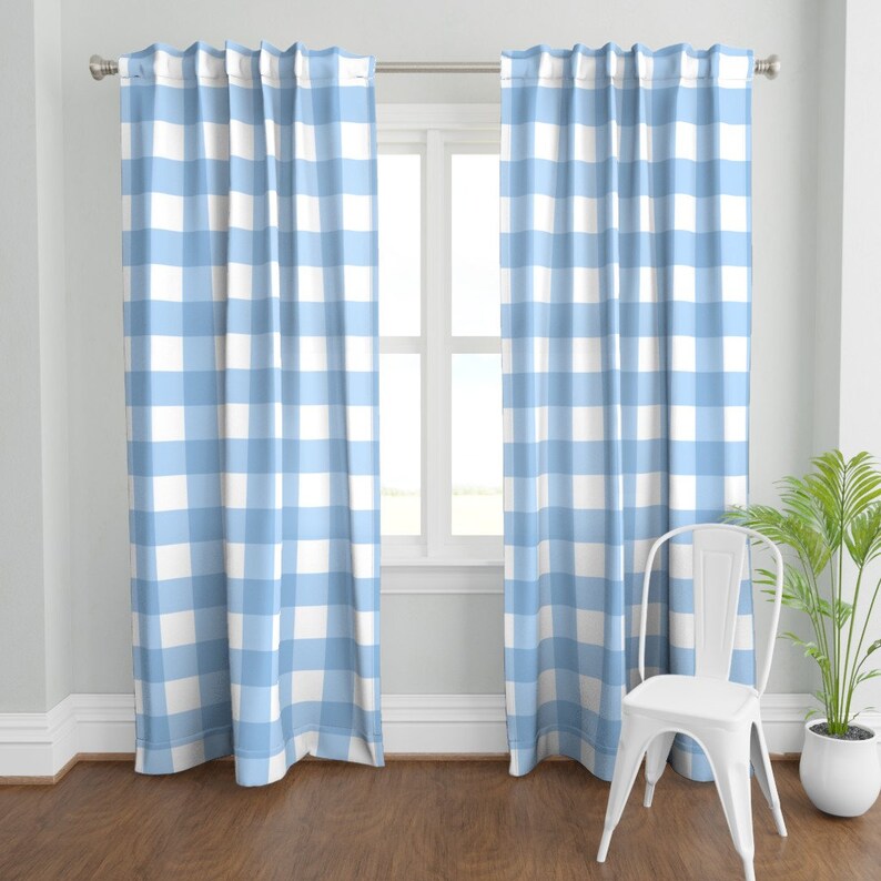 Baby Boy Nursery Curtain Panel Buffalo Check In Light Blue Etsy