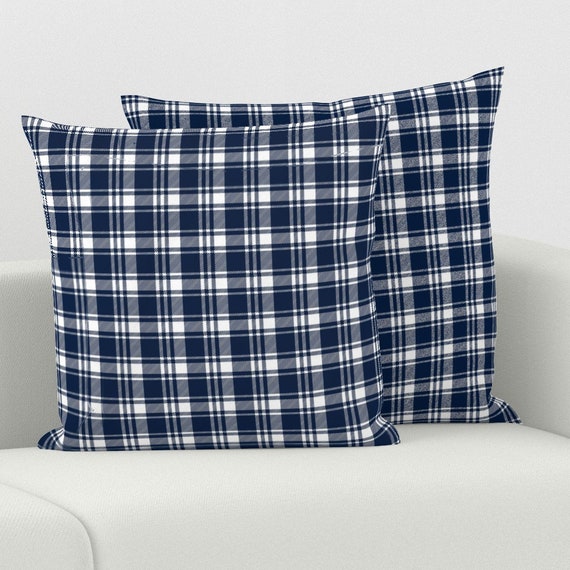 Blue Plaid Textured 18 in. x 18 in. Square Decorative Throw Pillow