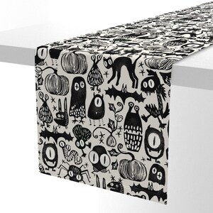 Black Table Runner Gothic Halloween Monsters by mint_tulips White Autumn Fall Monster Pumpkin Cotton Sateen Table Runner by Spoonflower image 5