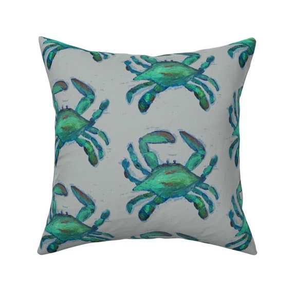 Blue Crab Throw Pillow Blue Crabs By Lisakling Marine Life Etsy