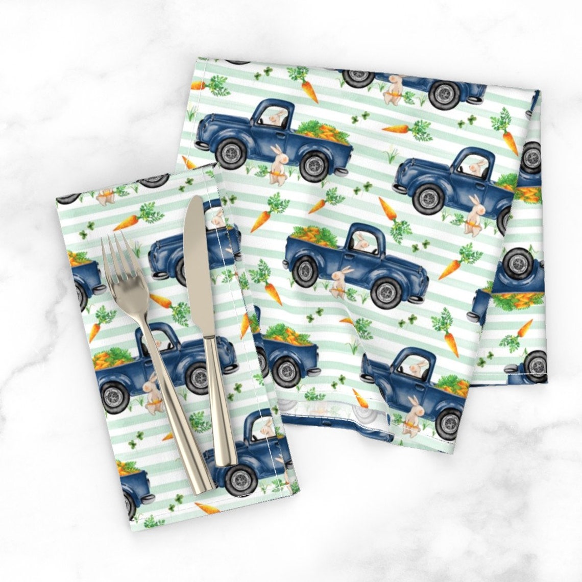 Easter Truck Dinner Napkins Set of 2 Mint Stripe 2021 by Etsy